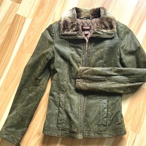 Winter Leather jacket, size 2XS, 2TP extra small, military green colour.